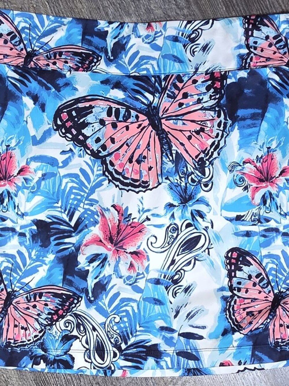 Coral Bay Skort Blue White & Pink - Butterflies & Tropical Floral Print Sz Lg
